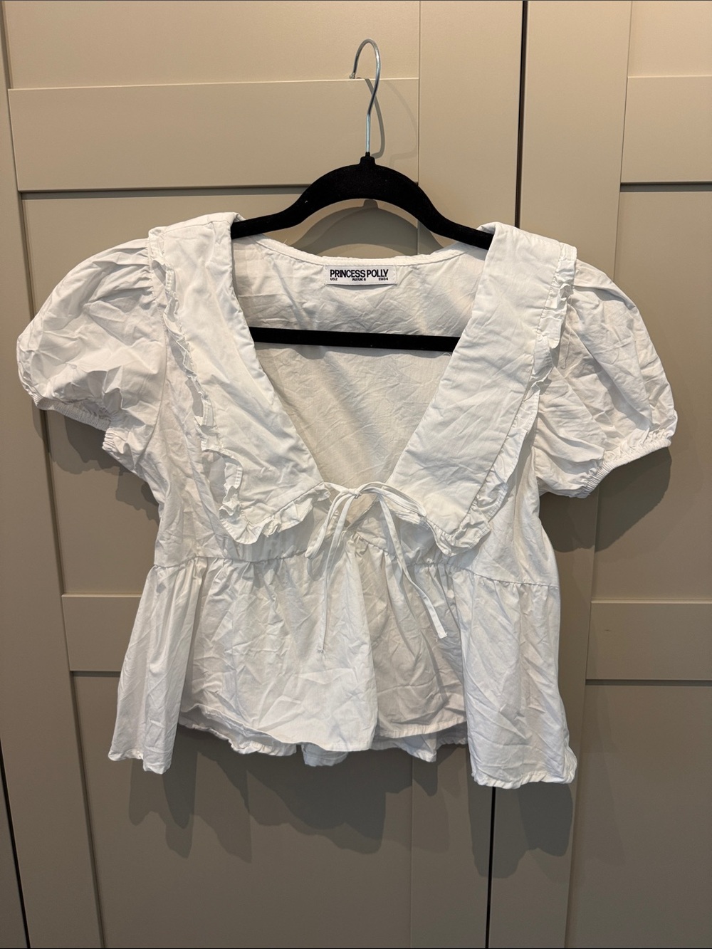 Princess Polly White Ruffle Tie-Front Puff Sleeve Blouse - Picture 1 of 1
